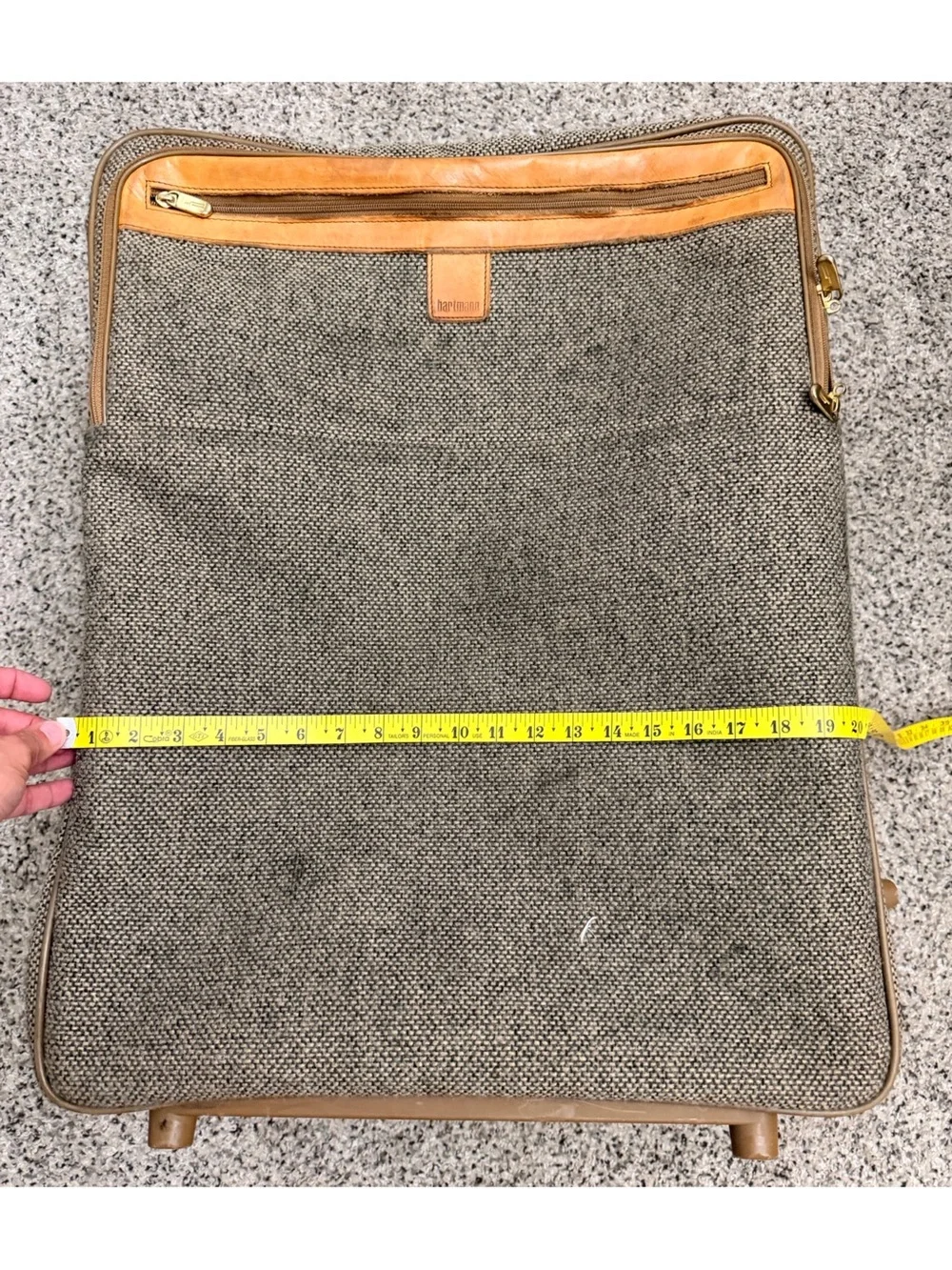 Hartmann Vintage Expandable Tweed Large Check Roller Bag with Tan Leather Trim